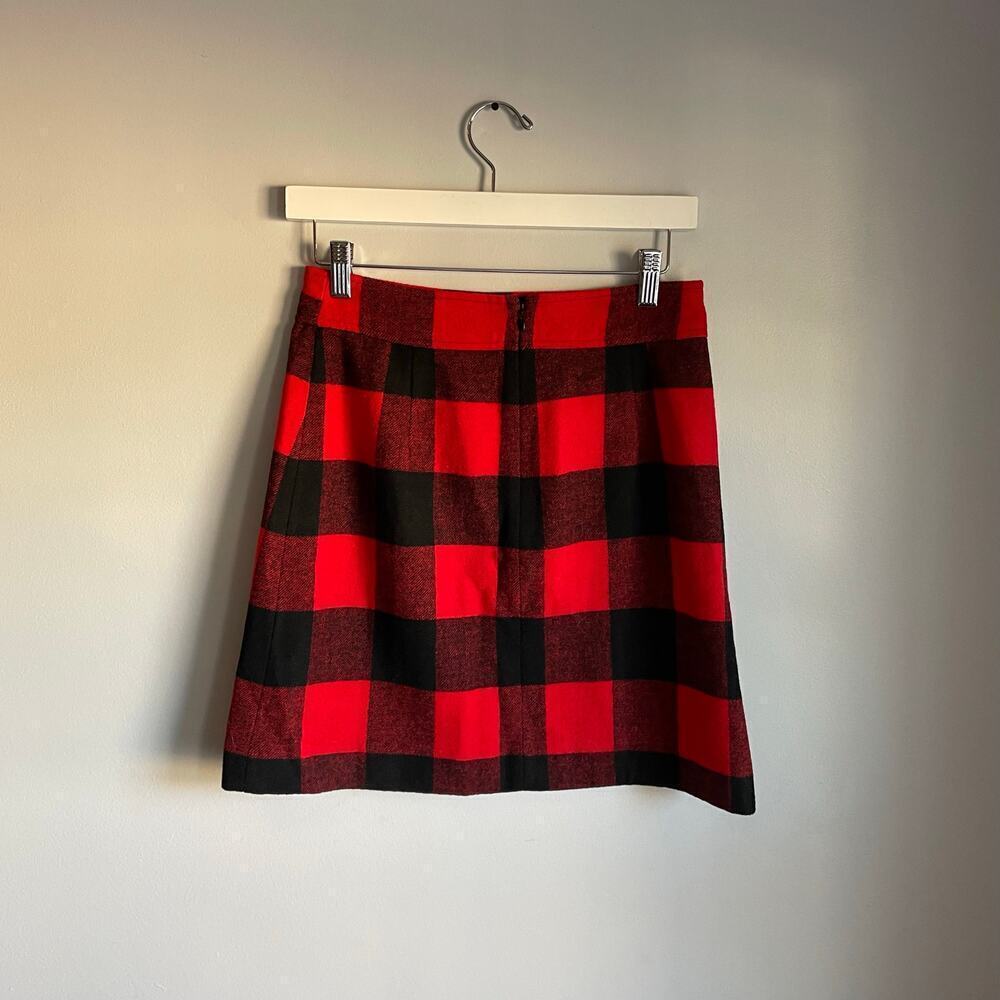 J.Crew Red and Black Plaid Holiday Winter Wool Blend A-line Skirt Fully Lined 0 - Picture 1 of 5